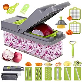 Lily`s Home & Kitchen 16 Pcs Vegetable Chopper,Vegetable Chopper with container,Fruit Slicer, Vegetable slicer,onion slicer,Slicer vegetable cutter,Mandoline slicer,Veggie Chopper, Pro Onion Chopper