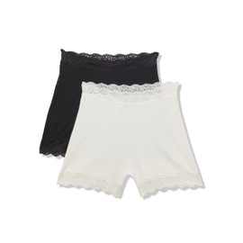 florence by mills Women's Lacey Cotton Stretch Shortie 2 Pack, Jet Stream/Black, Medium