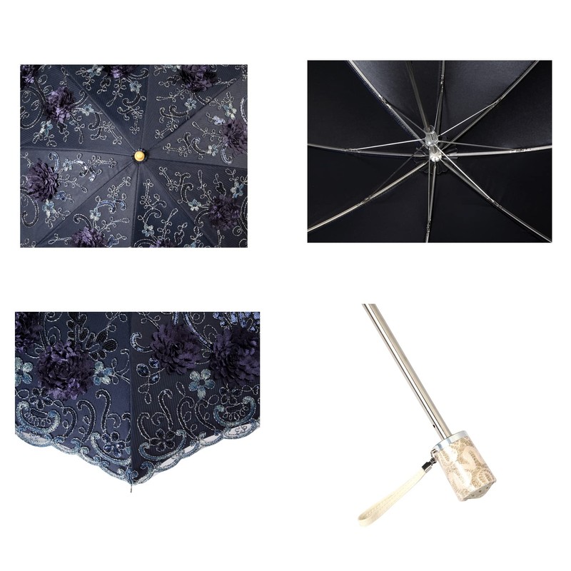 LCY Embroidered Lace Double-deck Anti-UV Parasol Sun/Rain/Snow Folding Umbrella-Blue