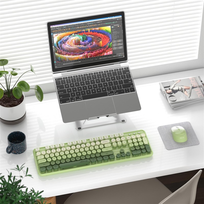 FCPLU xUBOTIE Wireless Keyboard and Mouse Combo, 104-Key Colorful Round