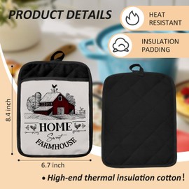 HUGANE Home Sweet Farmhouse Chicken Oven Mitts Set, Chicken Gifts for Lovers Women, Farmhouse Heat Resistant Kitchen Oven Gloves for Baking and Cooking,Pot Holders
