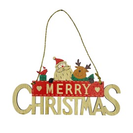 Trimming Shop Wooden Merry Christmas Plaque Sign Christmas Door Wall Hanging Sign Reindeer Santa Design Christmas Ornaments for Ceiling Window Home Room Indoor Outdoor Decorations