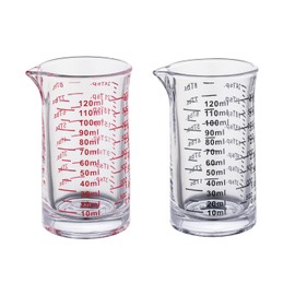 Ackers - Vaso medidor de vaso de chupito de 4 onzas/120 ml, líquido pesado de alta expreso, paquete de 2 unidades, boquilla en forma de V (negro y rojo)