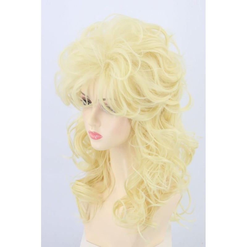 LeMarnia Women's Golden Yellow Fluffy Long Curly Wig Rock Singer