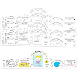 24 Sets All About Me Crown Crafts Kits Color Your Own Paper Crown Hats with Elastic DIY First Day of School Party Hats for Kindergarten Home Classroom School Party