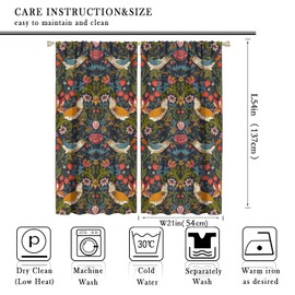 GoDazzling Bohemia William Morris Art - Cortinas opacas para ventana, flores de pájaros y bayas, cortinas de estilo retro, para sala de estar, recámara, 21 x 54 pulgadas de largo, 2 paneles
