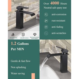 KUZOR Waterfall Bathroom Faucets 1 or 3 Hole Single Handle, Matte Black Bathroom Sink Faucet with Metal Pop Up Drain, Square Brass Faucet for Bathroom Sink