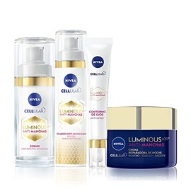 Kit Anti-manchas Rutina Facial Completa Nivea Luminous 630 Serum facial, 30 ml + Fluido facial con Vitamina E, 40 ml + Contorno de Ojos, 15 ml + Crema de Noche, 50 ml Enriquecida con Ácido Hialurónico