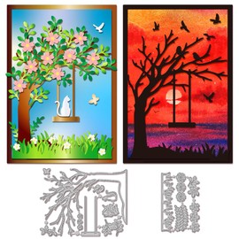 GLOBLELAND Tree Swing Cutting Dies for Card Making, Metal, Cat, Bird, Flower, Cutting Dies for Scrapbooking, Diary, Embossing, Paper, Crafts, Decor