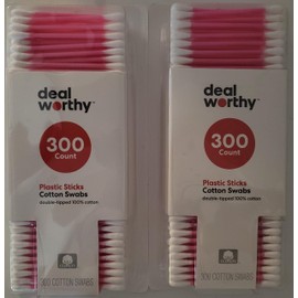 Double Tip 100% Pure Cotton Swabs 300 Tips/Pk Pink Sticks 2 Packs