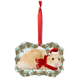 Golden Hamster Christmas Ornament 2024 Benelux Aluminum Holiday Decoration with Pinecone Red Scarf Santa Hat Winter Home Decor Gifts for Hamster Lovers