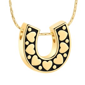 constantlife Cremation Jewelry for Ashes Horseshoe Urn Necklace for Women Men Human Pet Memorial Pendant Ashes Holder Funeral Keepsake (Golden)