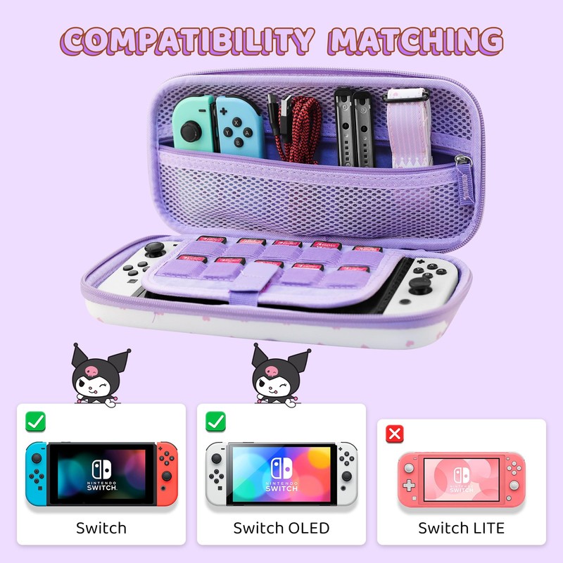 HYPERCASE Switch/Switch OLED Carrying Bag Cute Purple Bunny, Portable Switch/Switch