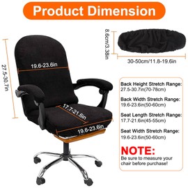 SUNJOYCO Computer Office Chair Cover Set, Universal Stretch Rotating Desk Chair Cover Slipcovers, Water Resistant Boss Chair Covers with Armrest Covers, Black Washable Chair Seat Covers, L