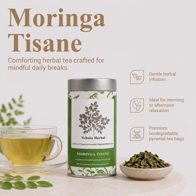 Moringa tea in 25 Biodegradable teabags in a premium tin