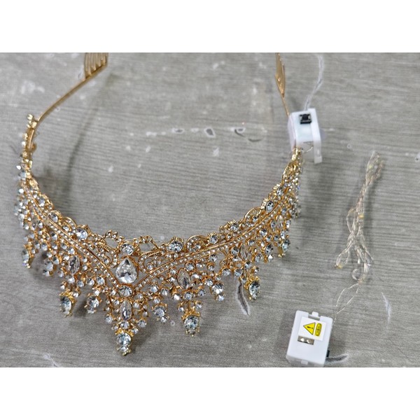 JEAIRTS Light Up Headband Gold Rhinestone Wedding Headpiece Led Crystal