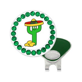 NAVIKA Fiesta Cactus Golf Ball Marker with Glitter | Hat Clip Included | Western/Desert Themed Gift for Golfers | Cute Golfing Accessory (Green)
