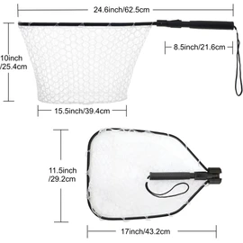 GOODCAT Fly Fishing Net, Bass Trout Landing Net, Folding Fishing Nets Fresh Water, Safe Fish Catching or Releasing, Fly Fishing net Magnetic Release (A:Square-Extend Length:24.6")