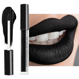 Lápiz Labial Negro, Maquillaje Retro Brillo de Labios de Larga Duración, Black Pintalabios Mate Líquido Muy Pigmentadas para Fiestas, Máscaras, Halloween (Negro, m)