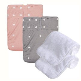 Kawaii Teen/Adult/Senior Snap Closure Reusable Cloth Diaper Incontinence Underwear + 1 XL Insert - 2/Pack (Grey & Peach)