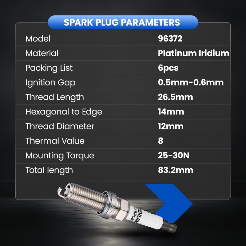 SYKRSS 96372 Iridium Platinum Spark Plugs 6 Pack - Compatible
