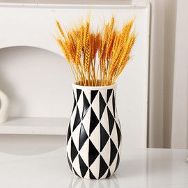 Anding Rustic Ceramic Round Vase, Black and White Tall Vase Farmhouse Decor for Living Room Entryway Tabletop Decor, Kitchen, Wedding Gift (9853)