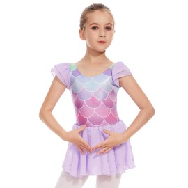DGSHIRLDJO Girls Ballet Leotards Sparkly Ruffle Sleeve Mesh Dance Dress Ballet Outfit for Toddler 2-12 Years (UK, Numeric, 150, Regular, Purple)