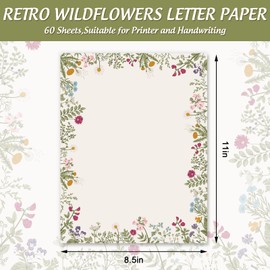 JarThenaAMCS 60Pcs Vintage Floral Stationery Letterhead Paper Retro Wildflower Writing Letter Paper Flower Note Greeting Paper for Wedding Birthday Invitation Office School Printing, 8.5 x 11 Inch