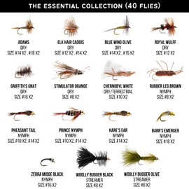 Ventures Fly Co. | 40 Premium Hand Tied Fly Fishing Flies Assortment | Fly Box Included | Dry, Wet, Nymphs, Streamers, Wooly Buggers, Terrestrials | Trout, Bass Lure Set, Kit