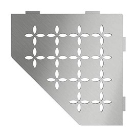 Schluter Pentagonal Corner Shelf for Tiled Walls - Floral Design, Stainless Steel Material, Brushed Stainless Steel Finish, 3/32" Thick Anchoring Tabs - SES2D5EB