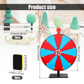 NQEUEPN 12 Inch Spinning Prize Wheel, 12 Slots Prize Wheel Spinner with Stand, Tabletop Fortune Raffle Roulette with Dry Eraser & 2 Black Markers for Carnivals, Trade Shows, Holiday Activities, Games
