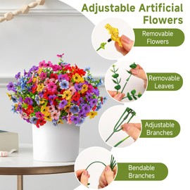 Alupssuc 24 Bundles Artificial Flowers for Outdoors Decoration, UV Resistant Silk Violet with Leaf Grass and Eucalyptus SpringFake Plants for Outside Indoor Yard Home Patio Porch Decor, Mix 6 Colors