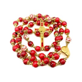 Nazareth Store 聖ベネディクトレッド ロザリオビーズ カトリックネックレス 花 ミステリービーズ 奇跡のメダル ロケット クロスプレイヤー ロザリオ カトリコ, 2XL, ガラス, 宝石なし