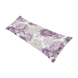 Sweet Jojo Designs Lavender Purple Boho Shabby Chic Floral Girl Body Pillow Cover Case Decorative Accent Long Couch Kids Bed Pregnancy Pillowcase 54x20 Ivory Bohemian Vintage Garden Watercolor Nature