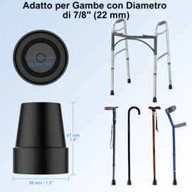 supregear Tappi in Gomma per Stampelle, 4 Pezzi - Tappi in Gomma 22 mm Heavy Duty, Piedini di Ricambio Resistenti per Stampelle, Canne e Bastoni, Antiscivolo e Resistenti, Nero