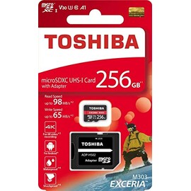 Toshiba 256GB 256G EXCERIA M303 with SD Adapter microSDXC UHS-I U3 Card 4K Class10 V30 A1 microSD micro SD Card Memory Card Read 98MBs Write 65MBs... 