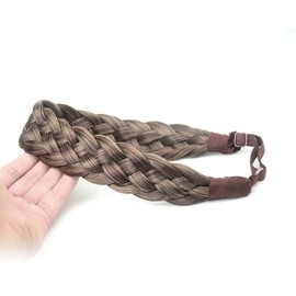 DIGUAN 5 Strands Synthetic Hair Braided Headband Classic Chunky Wide Plaited Braids Elastic Stretch Hairpiece Women Girl Beauty accessory, 56g (#Gray Brown)