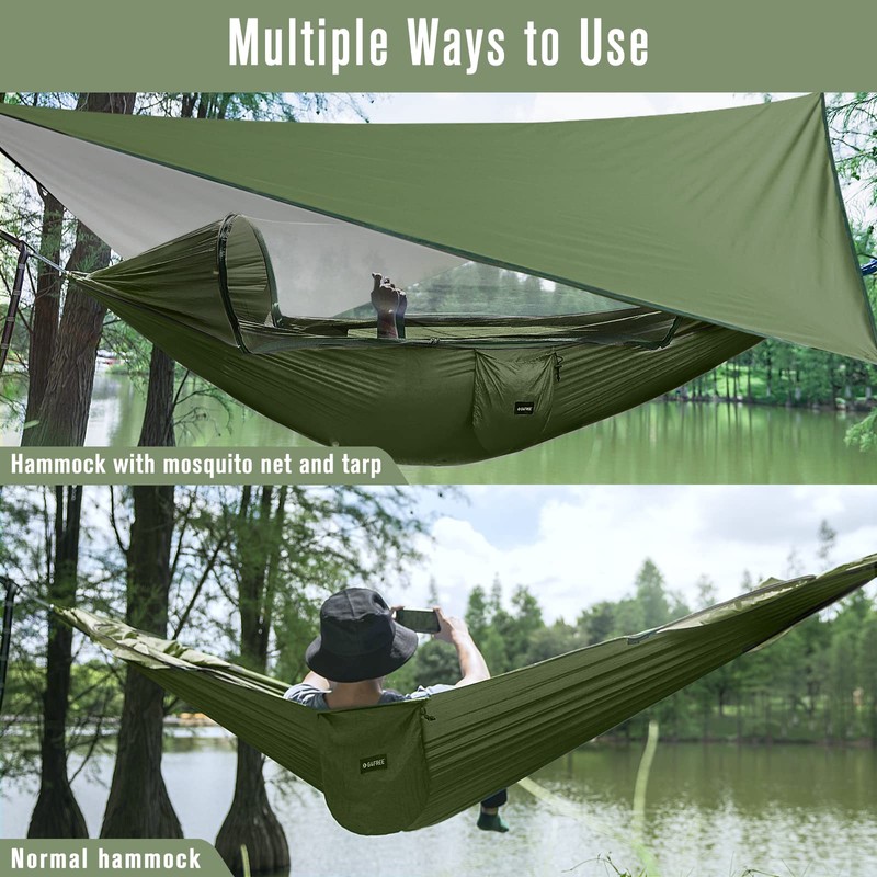 G4Free Large Camping Hammock with Mosquito Net and Rain Fly-