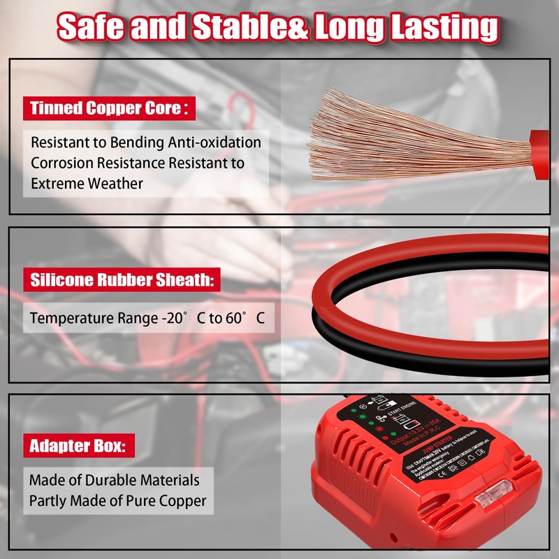 Jump Starter Adapter for Craftsman 20V V20 Li-ion Battery Powered