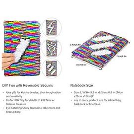 Sequin Journal Mermaid Sequin Notebooks Reversible Glitter Journals School Diary Notebook Color-Changing Notebook for Girls Gift (Rainbow/Sliver)
