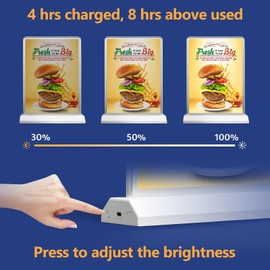 A4 Size Tabletop LED Sign Holder, Brightness Adjustable Desktop Advertising Light Box, Charged via USB, Durable Light up Menu Holder for Restaurants, Bars, Hotels, Stores, Offices, Wedding