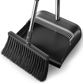 Spreezy Broom and Dustpan Set, 52" Upright Dust Pan with Cleaning Teeth