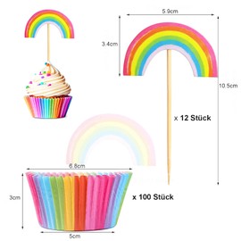 qingmeng Paper Muffin Cases Pack of 100 Muffins Paper Cases 12 Pieces Rainbow Decorative Shape Cupcake Topper, Muffin Cases Paper for Children's Birthday Baby Shower Party Dessert Wedding