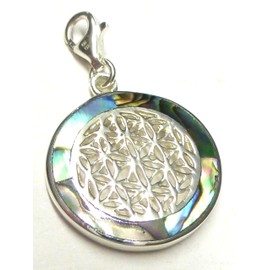 Silberschmuck - BG Flower of Life Abalone Shell Sterling Silver Charm Gift Jewelry Women, Sterling Silver