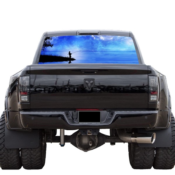 GRAPHIX EXPRESS Truck Back Window Graphics (P17 Fish Fisherman) Universal