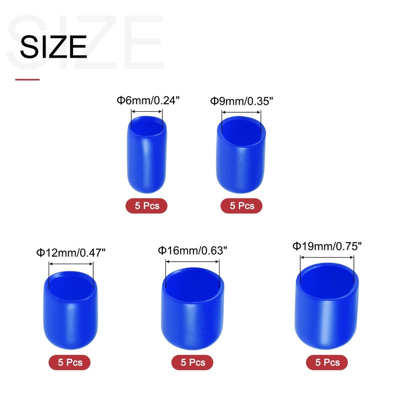 sourcing map 25pcs Round Rubber End Caps 6mm 9mm 12mm