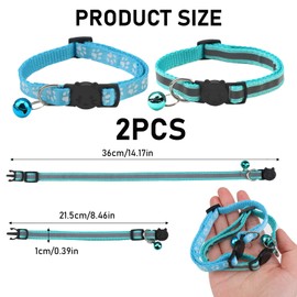2 Pcs Reflective Cat Collar with Bell, Cat Collars Quick Release with Anti-Lost Bell to fit all Boy and Girl Cat (BLUE)