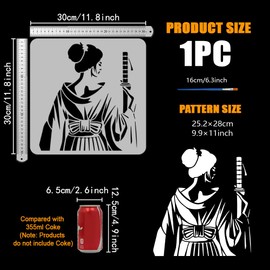 FINGERINSPIRE Eastern Samurai Woman Stencil with Paint Brush 11.8x11.8inch Reusable Swordswoman Drawing Template Female Samurai with Sword Pattern Stencil for Painting on Wood Wall Fabric Furniture