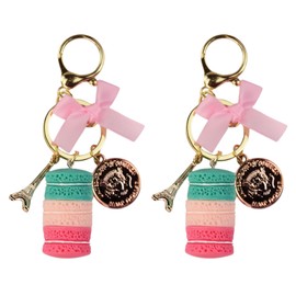 Flylin Pack of 2 Macaron Keyrings, Colourful Alloy Keyrings, Cute Alloy with Eiffel Tower Keychain, Car Pendant Decoration for Home, Children, for Party, Christmas, pink, S