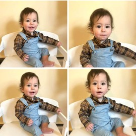 Unutiylo Baby Boys Overalls Pure Cotton Clothes Infant Toddler Gentleman Outfits Set Baby Khaki Plaid Shirt Bodysuit Romper and Denim Bib Suspender Pants (Khaki plaid, 18-24M)